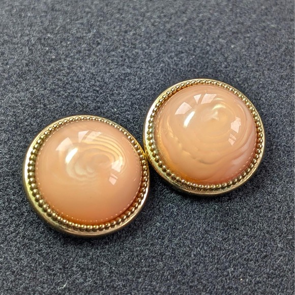 Simon Chang Vintage Earrings Peach Lucite Statement Clip On Button - Picture 6 of 7